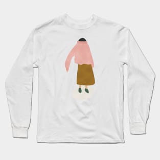 Girl Hiding Face, Scandi Artwork, Nordic Art Long Sleeve T-Shirt